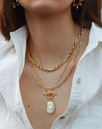 SOFYBJA Saint Benedict Necklace Drop 18K Gold Toggle Medallion Coin Cross Pendant Necklaces Religious Jewelry Catholic Gift for Women - color: Baroque pearl