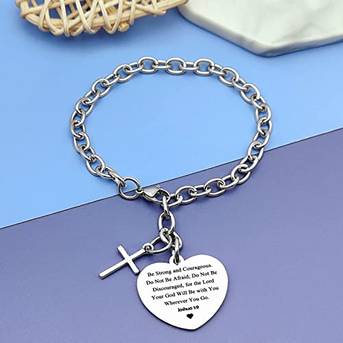 DlaeKua Bible Verse Scripture Gift Bracelet Jewelry Joshua 1 9 Inspirational Christian Gifts for Women Baptism Gifts Religious Faith Jewelry Gifts for Sister First Communion Gift - color: Be Strong and Courageous