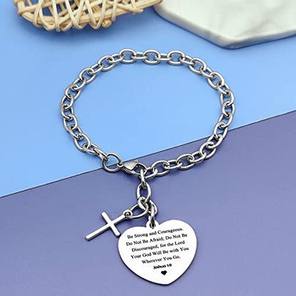 DlaeKua Bible Verse Scripture Gift Bracelet Jewelry Joshua 1 9 Inspirational Christian Gifts for Women Baptism Gifts Religious Faith Jewelry Gifts for Sister First Communion Gift - color: Be Strong and Courageous