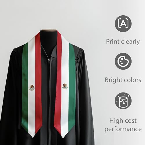 International Graduate Satin Sash Stole with National Flag Design - color: Mexico Flag