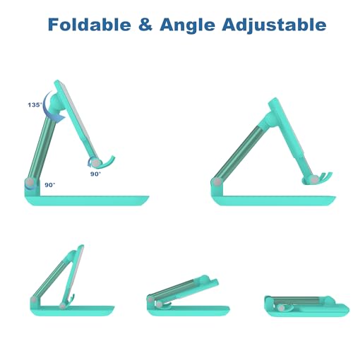 Cell Phone Stand,Adjustable Angle Height Phone Stand for Desk,Fully Foldable/Portable Phone Holder with Silicon Pad for iPhone 16/15/14/13/12/Smartphones,All Mobile Phones (Green) - color: Green
