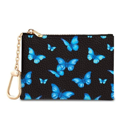 Blue Butterfly Keychain Coin Purse for Women, Small Change Pouch - color: Blue Butterfly