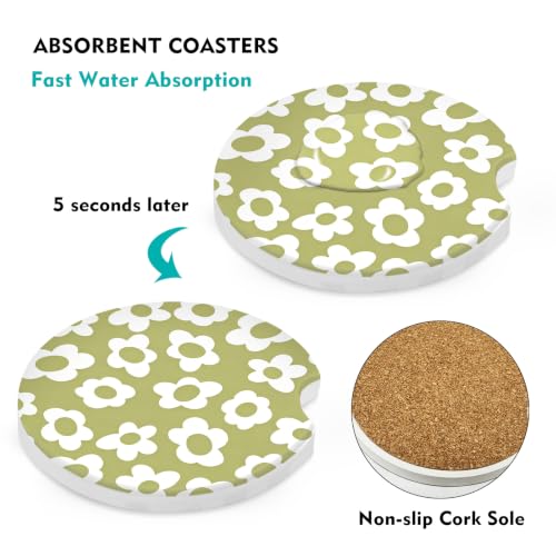 Car Coasters 2 Pack, Small 2.56" Stone Car Cupholder Absorbent Coaster with Cork Back for Women Men Coffee Drink Cup Coasters (Green) - color: Green