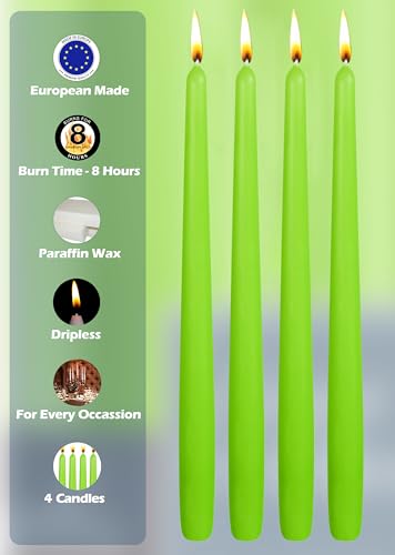 Hyoola Tall Taper Candles - 10 Inch Lime Green Unscented Dripless Taper Candles - 8 Hour Burn Time - 4 Pack - color: Lime Green, size: 10 Inch
