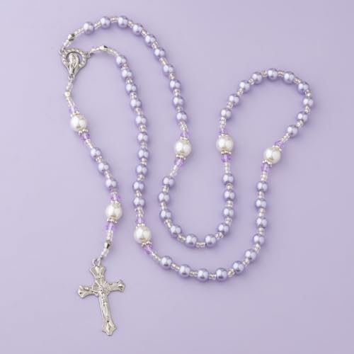 Rosary Beads Catholic for Women - Rosary Necklace Artificial Pearls, Exquisite Gifts for Women - color: Purple