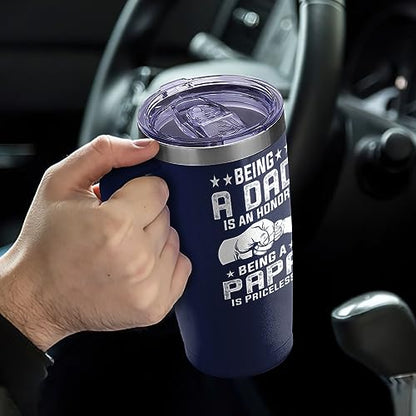 SANDJEST Papa Tumbler with Handle 20oz Coffee Travel Mug Cup Grandfather Gift for Grandpas Grandfathers Grandad Birthday Papa Gifts for Grandpa from Granddaughter Grandson - color: Papa