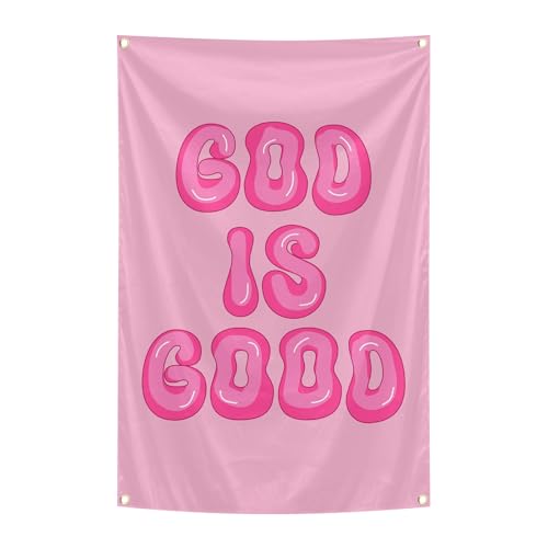 Tapestri God is Good Pink Wall Decor Flag 2x3 Feet With 4 Brass Grommets. Funny Flag for Teen Girls Room Indoor Outdoor Bedroom and College Dorm Wall Decor Banner.
