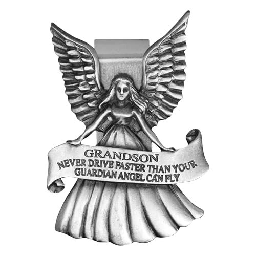 True Faith Jewelry Pewter Never Drive Faster Than Your Guardian Angel Can Fly Grandson Visor Clip, New Driver Gifts from Grandma and Grandpa, Fine Pewter (92% Tin) - size: Grandson Angel 2