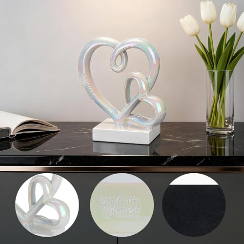Anniversary Wedding Couples Gift Rainbow Hearts Resin Statue Decor - color: Rainbow