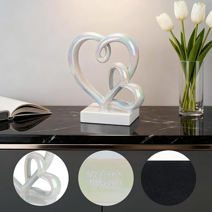 Anniversary Wedding Couples Gift Rainbow Hearts Resin Statue Decor - color: Rainbow