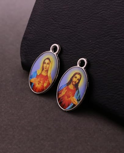 COTTVOTT Saint Therese of Lisieux/Saint Mother Teresa of Calcutta/Divine Mercy Jesus/Mater Dolorosa Patron Saint Medal Charm Pendant for DIY Rosary Necklace Bracelet Jewelry Making Part - color: 30pcs-Enamel Heart of Jesus&Mary