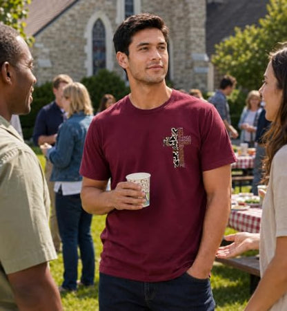 Christian Shirts for Men I Can Do All Things Through Christ Cross T-Shirt - color: Claret, size: 3X-Large