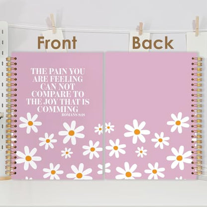 Pink Floral Christian Spiral Journal Notebook 5.5x8.3in, Romans 8:18 Bible Scripture Journal, Inspirational Christian Notebooks for Note Taking, Religious Hardcover Notebook - color: Pink-floral Christian