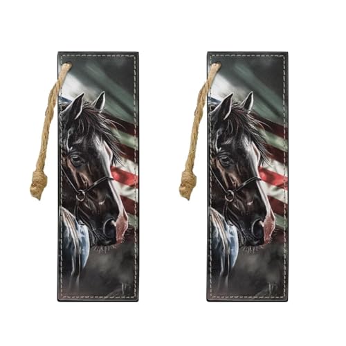 American Flag Horse Book Marks - 2PCS Leather Bookmarks for Women & Adults - color: American Flag Horse