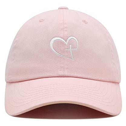 JPAK Heart and Cross Premium Dad Hat Embroidered Cotton Baseball Cap Christian Faith - color: Light Pink