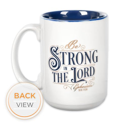 Christian Art Gifts Large Inspirational Scripture Ceramic Coffee & Tea Mug – Strong in the Lord Bible Verse, Christian Gift for Men & Women, White & Blue, 14 oz, Lead & Cadmium-Free, Faith Drinkware - color: White & Blue/Strong in the Lord