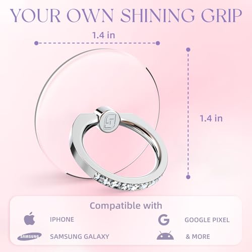 2 Pcs Jsoerpay Clear Phone Ring Holder with Diamond, Silver - color: 2 Silver Diamond