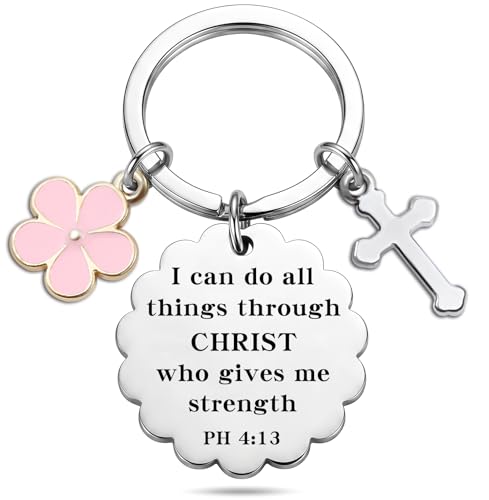 Christian Gifts for Women Girl, Baptism Confirmation Gifts for Teen Girl, Bible Verse Keychain for Birthday Christmas - color: Silver - Ph 4:13
