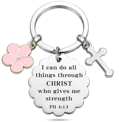 Christian Gifts for Women Girl, Baptism Confirmation Gifts for Teen Girl, Bible Verse Keychain for Birthday Christmas - color: Silver - Ph 4:13
