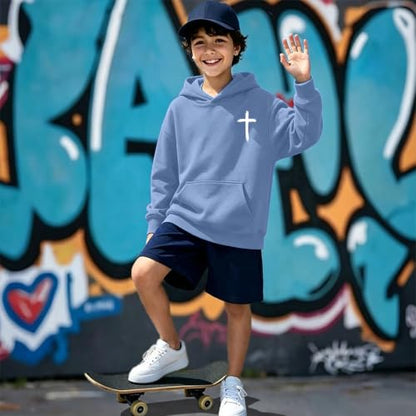 Boys Christian Jesus Hoodie Kids Faith Bible Verse Sweatshirt - color: Blue, size: 9-10 Years