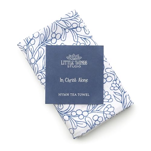 Little Things Studio - in Christ Alone Hymn Tea Towel, Dark Blue, 28 x 28 - color: In Christ Alone – Blue