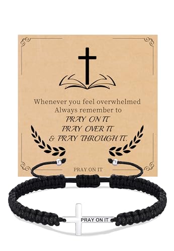 Christian Gifts Cross Bracelet for Men Easter Baptism Religious Gifts for Women Handmade Braided Bracelets Inspirational Confirmation Gifts for Teenage Girl Boys Jewelry - color: Silver, style: PRAY ON IT