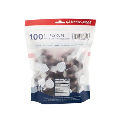 Simply Communion Cups Bagged Gluten-Free 100 Count | Prefilled Concord Juice & Gluten-Free Bread | Individually Sealed, Easy-Open | Ready-to-Serve for Church, Home & Ministry