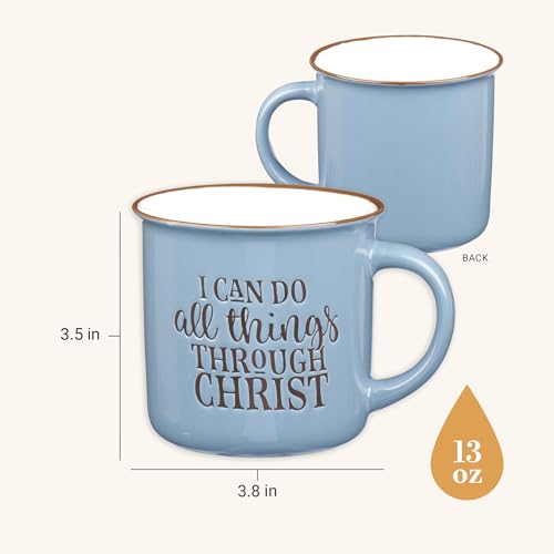 Christian Art Gifts Blue Camp Style Phiippians 4:13 Ceramic Coffee Mug - style: All Things Through Christ