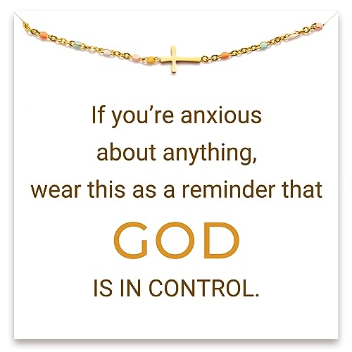 STORYJEWELLERY Christian Gifts for Women, Religious Confirmation and Baptism Gifts, Cross Bracelet for Women, Easter Gift, Encouragement Presents, Christian Jewelry - color: If you’re anxious about anything,