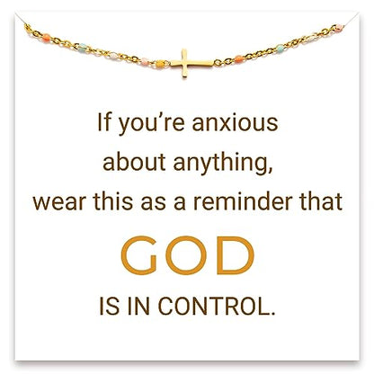STORYJEWELLERY Christian Gifts for Women, Religious Confirmation and Baptism Gifts, Cross Bracelet for Women, Easter Gift, Encouragement Presents, Christian Jewelry - color: If you’re anxious about anything,