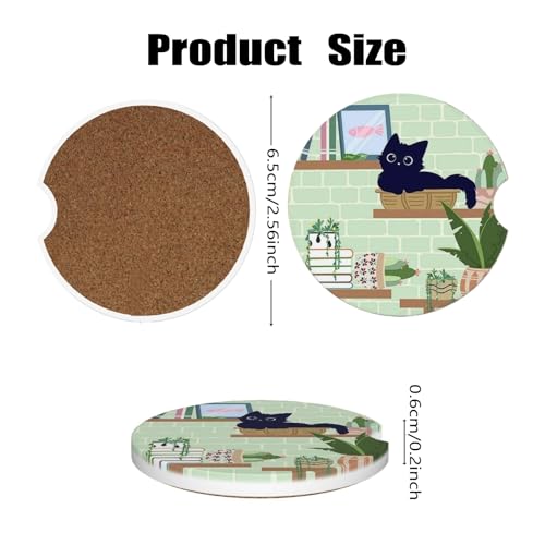 Ceramic Car Cup Coasters 2PCS - Bookshelf Cat - color: Bookshelf Cat