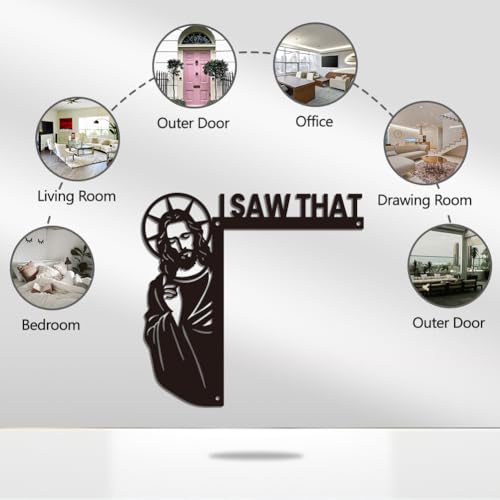 WADORN I Saw That Jesus Metal Sign Door Frame Decor, 11x10.6 Inch Funny Home Door Corner Decorations Black Window Wall Art Frame Decoration for Indoor Outdoor Doors Window Shelf Table Cabinet - color: Jesus