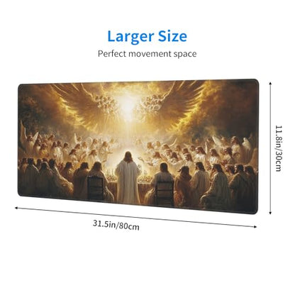 Jesus and The Faithful Mouse Pads for Desk,Classic Oil Painting Styles,Large Extended Full Desk Mouse pad,for Office,Computer,Keyboard,Laptop and Study,11.8x31.5x0.12 inch Large Design