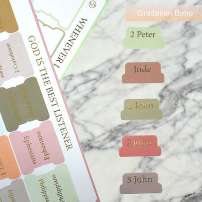 Vorscrin-Laminated Bible Tabs for Women and Men, Gold Foil Lettering Design, Reposition and Large Print Stickers, Bible Study Supplies, 75 Chapters Labels for Easy Navigation (Boho) - color: Boho