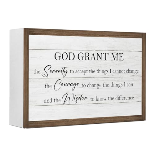 God Grant Me Bible Verse Wooden Box Sign Desk Decor,Rustic Scripture Wooden Block Plaque Sign for Christian Farmhouse Home Office Shelf Table Wall Decor ﻿