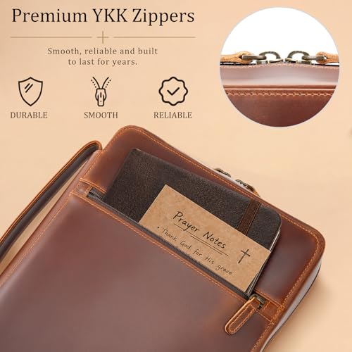 Polare Cowhide Leather Bible Cover Church Bag Bible Protective Book Holder Carrying Case Folder Organizer Portfolio (Brown) - style: Brown