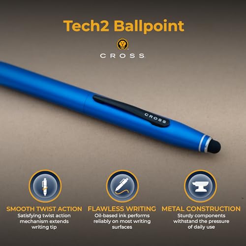 Cross Tech2 Personalized Ballpoint Pen in Metallic Blue with Stylus Tip - color: Metallic Blue