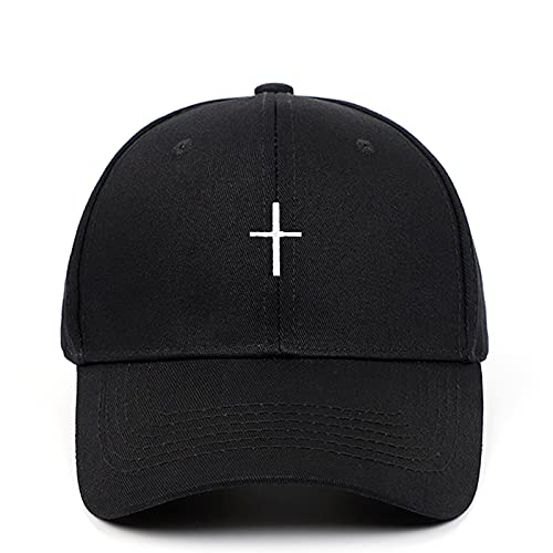 Cross Embroidery Baseball Cap,Adjustable Structured Dad Hat for Men Women Sun Hat - color: Black