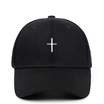 Cross Embroidery Baseball Cap,Adjustable Structured Dad Hat for Men Women Sun Hat - color: Black