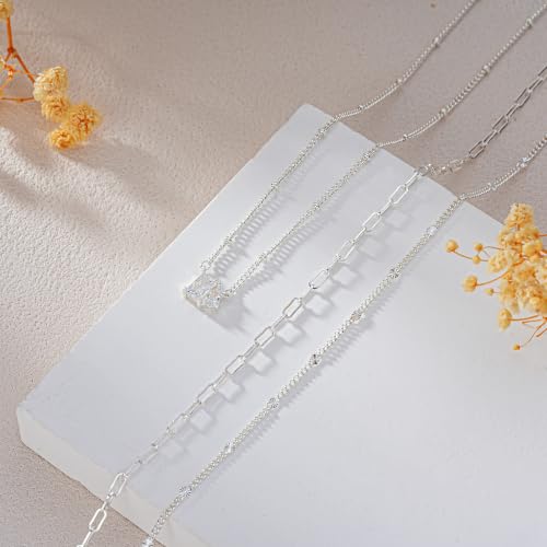 3PCS Gold Silver Layered Necklaces for Women Trendy - color: Silver&FSS