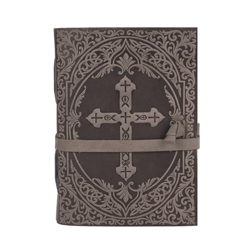 LEATHER VILLAGE Devotional Journal Cross Embossed, Black 13x8. - color: Grey, size: 13 inches X 8 inches