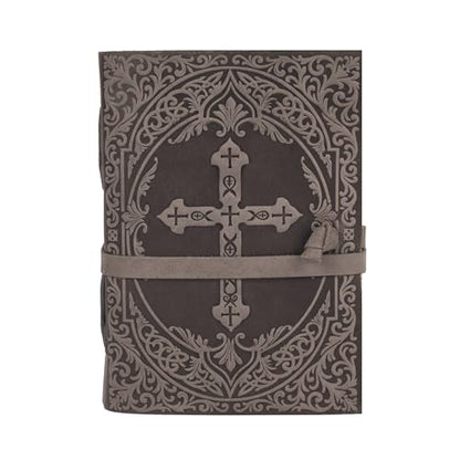 LEATHER VILLAGE Bible Study Journal Cross Embossed, Black 7x5. - color: Grey, size: 7 inches X 5 inches