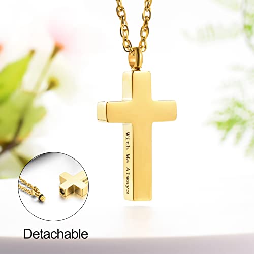 Cremation Cross Necklace for Ashes Stainless Steel Cross Urn Pendant Ashes Holder Memorial Jewelry-With Me Always - style: With me always-Gold