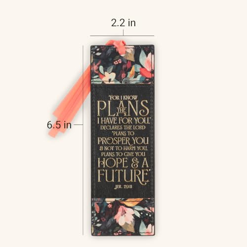 Christian Art Gifts Premium Faux Leather Bookmark: I Know the Plans - color: Black Multicolor Floral/Know the Plans