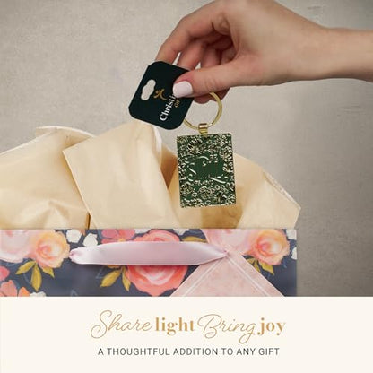 Christian Art Gifts Novelty Scripture Keychains for Men & Women: Large Rectangular Engraved Keyrings, Multicolor Designs - color: Be Still/Dark Green & Gold Floral