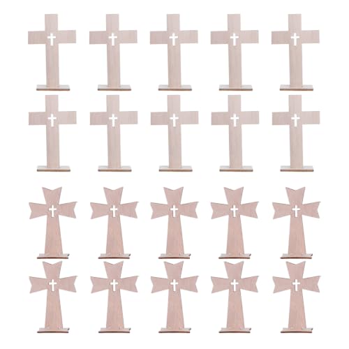 Angoily 20Pcs Wooden Cross Ornaments for Holiday Decoration Khaki Synthetic Material Home Decor Centerpieces 4.33 x 2.95 x 0.11 Inch Easter Decoration Christian Decor