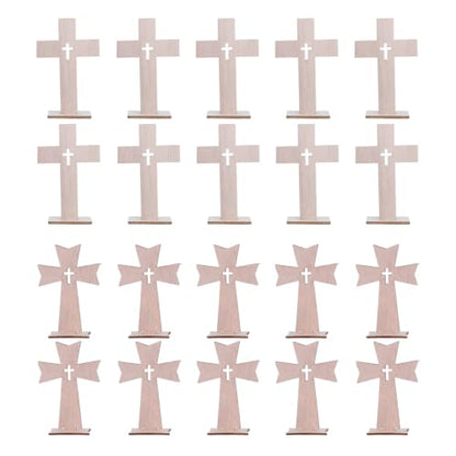Angoily 20Pcs Wooden Cross Ornaments for Holiday Decoration Khaki Synthetic Material Home Decor Centerpieces 4.33 x 2.95 x 0.11 Inch Easter Decoration Christian Decor
