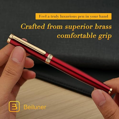 BEILUNER Red Fountain Pen,Stunning Luxury Pens with 24K Gold Finish, Gorgeous 24K Gilded Nib(Medium), Fancy Pen Gift for Men&Women -Ink Converter-Elegant,Professional,Office,Nice Pen for Writing - color: Red&Gold, style: Medium Nib