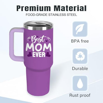 Christian Gifts for Women 40oz Tumbler - Insulated Travel Mug with Handle (Best Mom, 40 Ounces) - color: Best Mom
