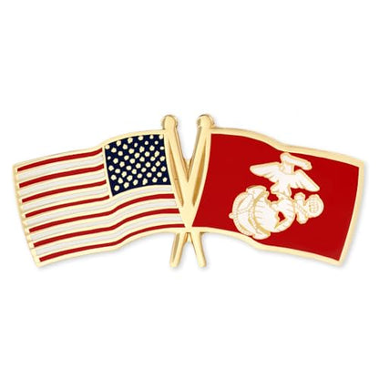 PinMart Officially Licensed U.S.M.C. Lapel Pin - Gold Color Plated Enamel - color: U.S. and U.S.M.C. Flag Gold Plated, size: 25 Pack